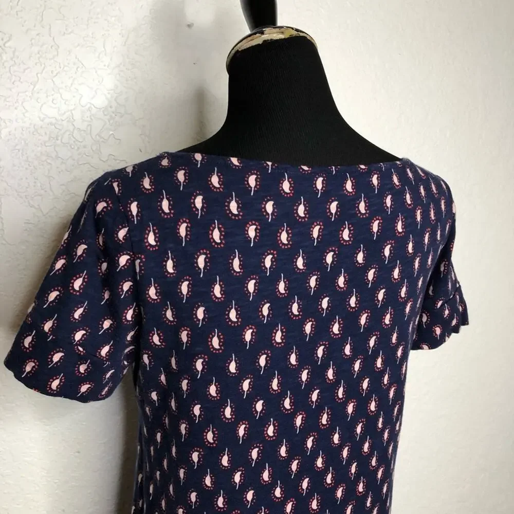 Boden navy blue pink paisley print knit shift dress size 6R